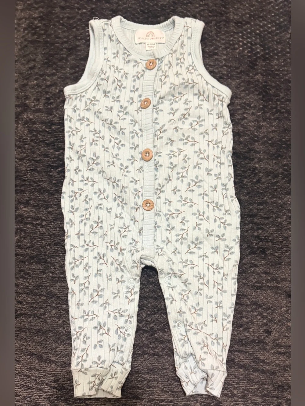 Sleeveless Light Blue Floral Ribbed Baby One-Piece Bodysuit - 6 to 9 months